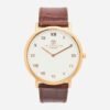 Tateossian Rotondo Guilloche Ultra Slim Brown Leather Watch Rose Gold WA0044