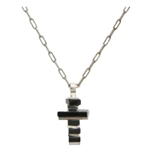 Tateossian Sterling Silver Rotating Cross Pendant Necklace Black Onyx