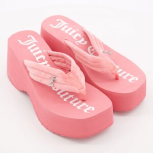 Juicy Couture Y2K Pink Whitney Velour Charm Wedge Sandals UK7