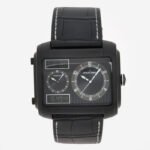 Jacques Lemans Madrid 1-1708C Men's Dual Time Square Watch Black Leather 46mm