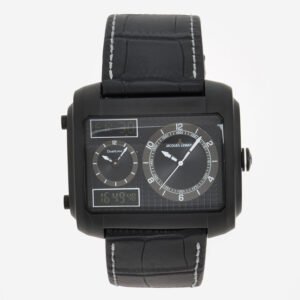 Jacques Lemans Madrid 1-1708C Men's Dual Time Square Watch Black Leather 46mm