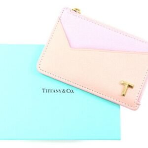 Tiffany & Co Pink Leather T Zip Card Holder Coin Purse Wallet Italy