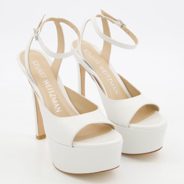 Stuart Weitzman Sandals Tia Hollywood White Leather Platform Heel UK 7.5