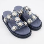 Kurt Geiger Orson Crystal Sandals Blue Denim Embellished Slip On Women