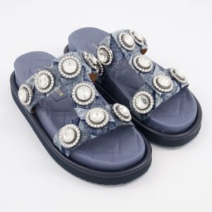 Kurt Geiger Orson Crystal Sandals Blue Denim Embellished Slip On Women