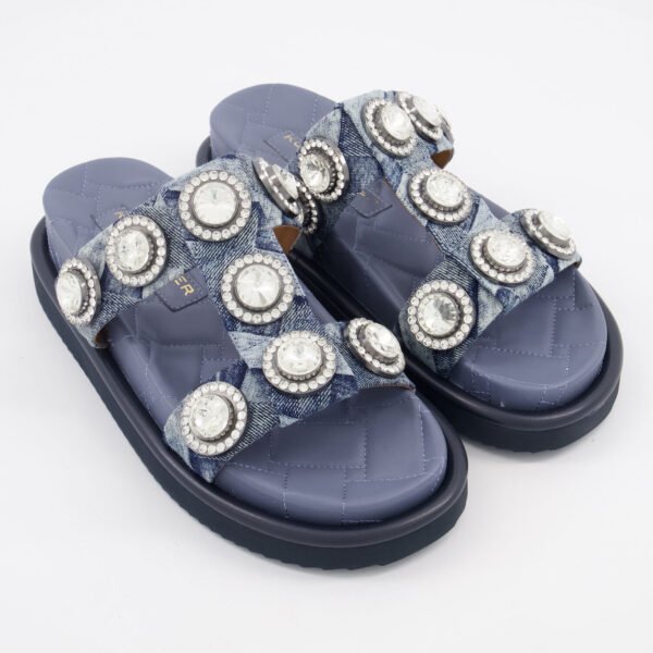 Kurt Geiger Orson Crystal Sandals Blue Denim Embellished Slip On Women