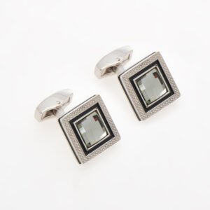 Tateossian Cufflinks Rhodium Black Enamel Swarovski Quadrato CL8923