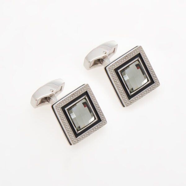 Tateossian Cufflinks Rhodium Black Enamel Swarovski Quadrato CL8923