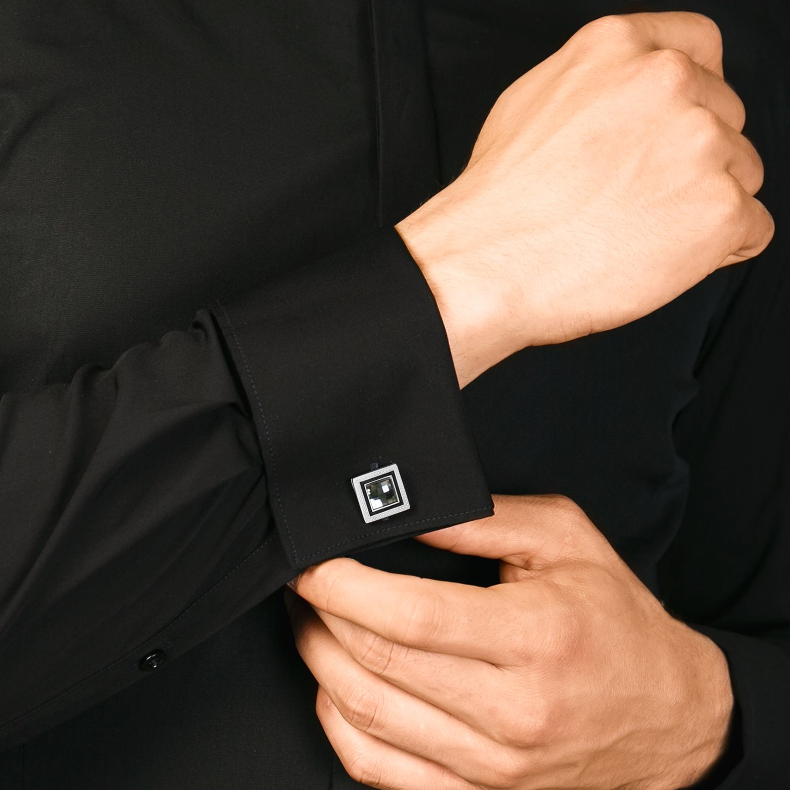 Tateossian Cufflinks Rhodium Black Enamel Swarovski Quadrato CL8923 8 CL8923 lifestyle