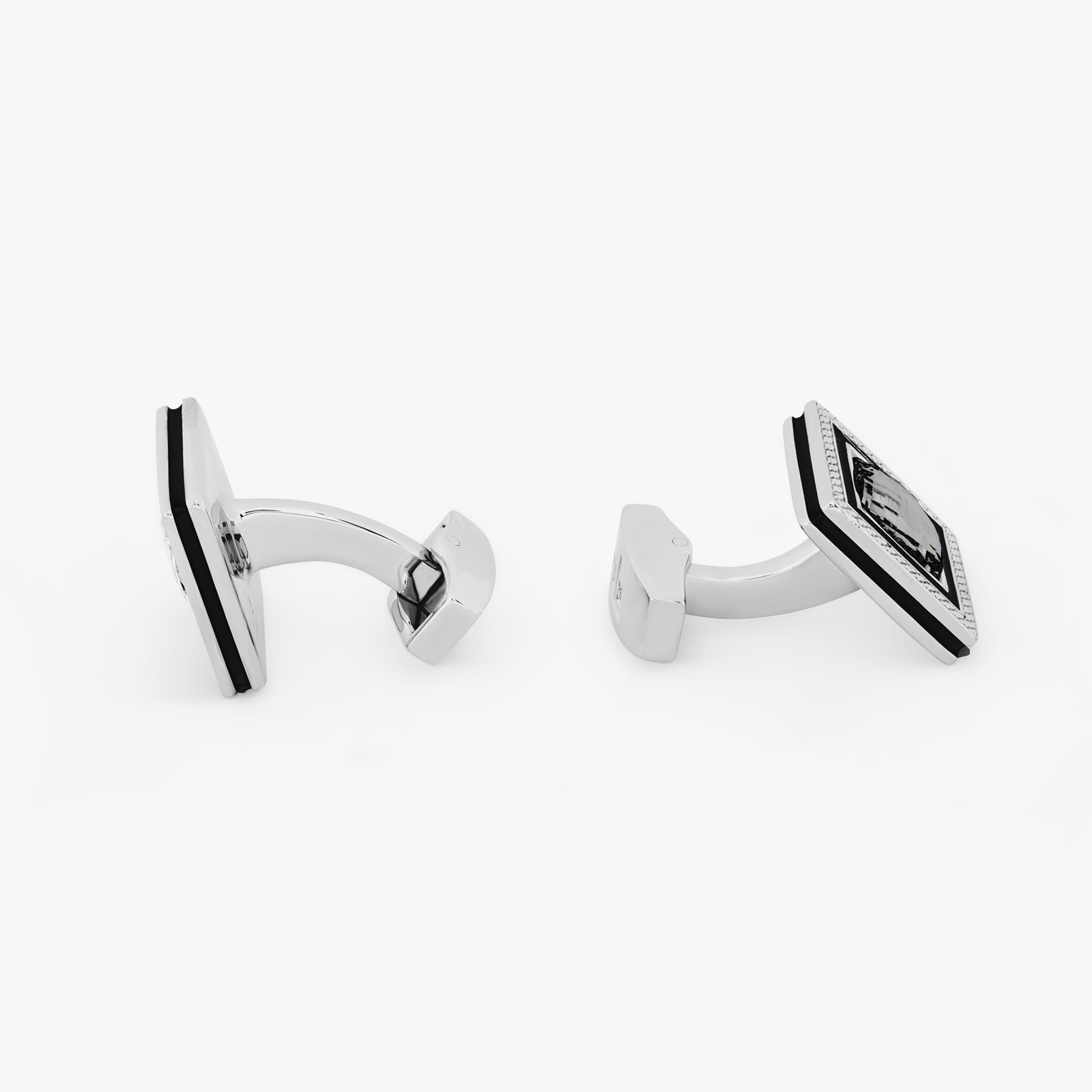 Tateossian Cufflinks Rhodium Black Enamel Swarovski Quadrato CL8923 10 CL8923 side