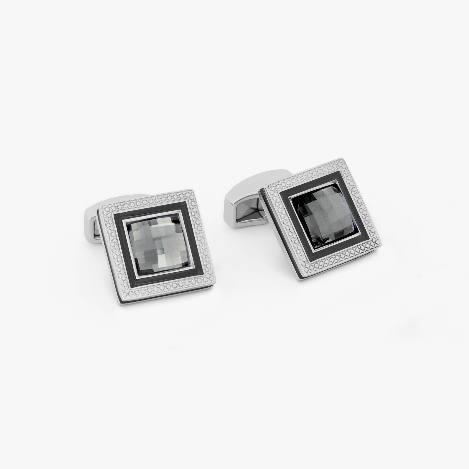 Tateossian Cufflinks Rhodium Black Enamel Swarovski Quadrato CL8923 11 CL8923