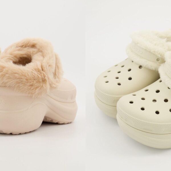 Crocs Bae Lined Platform Clogs Cream/Pink Fleece Fur Unisex UK 9