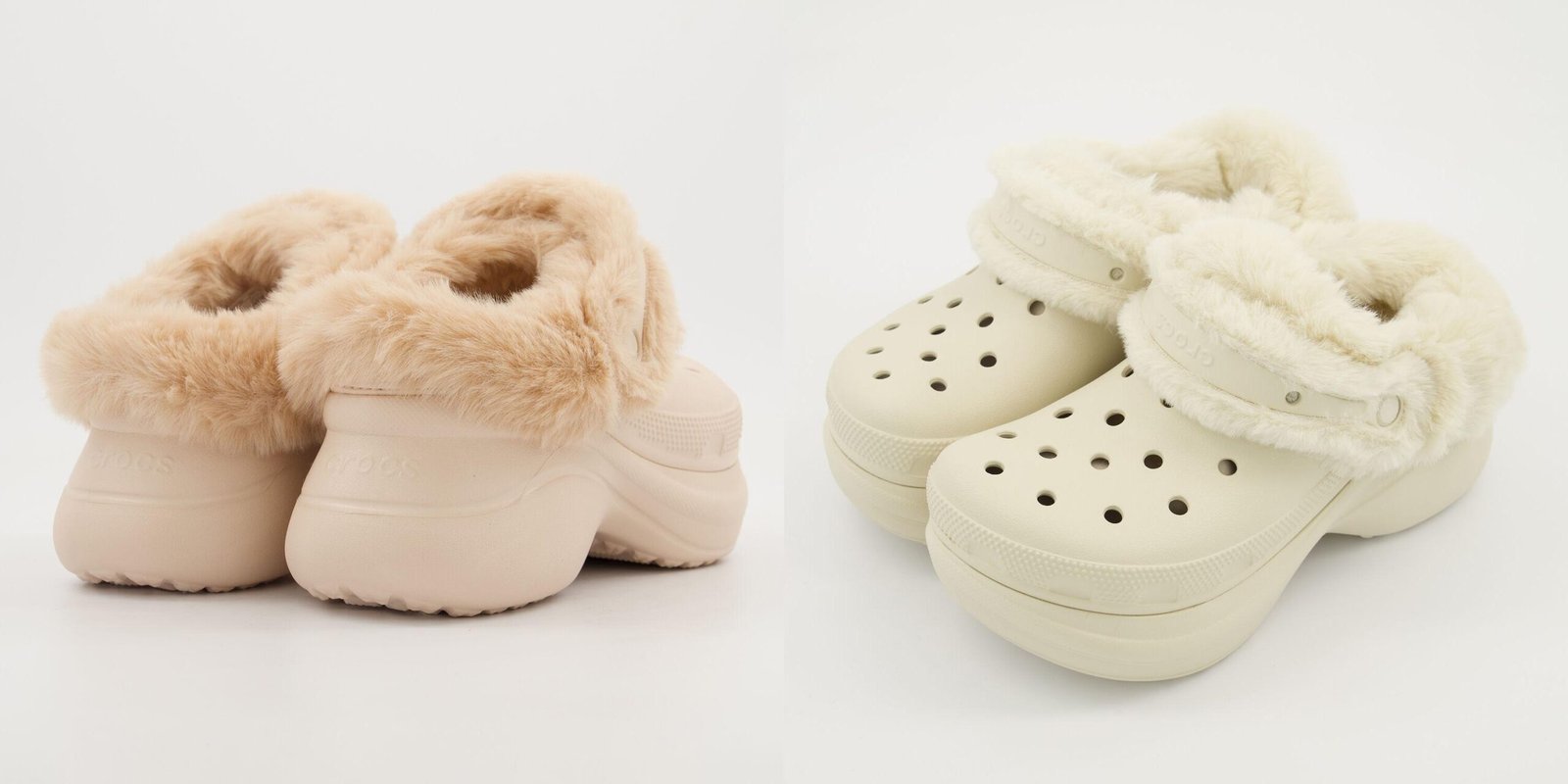 Crocs Bae Lined Platform Clogs Cream/Pink Fleece Fur Unisex UK 9