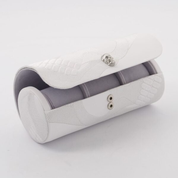 WOLF Triple Watch Roll White Memento Mori Vegan Leather Travel Case 3 Slot
