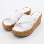Love Moschino Wedge Sandals White Quilted Leather Platform Slip On Women