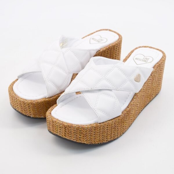 Love Moschino Wedge Sandals White Quilted Leather Platform Slip On Women