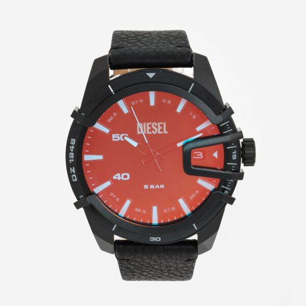 Diesel Caged Men's Watch DZ1948 Black Leather Strap Quartz Date 46mm