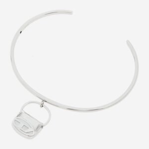 Diesel Bracelet D Logo Stainless Steel Open Cuff Bag Charm Silver