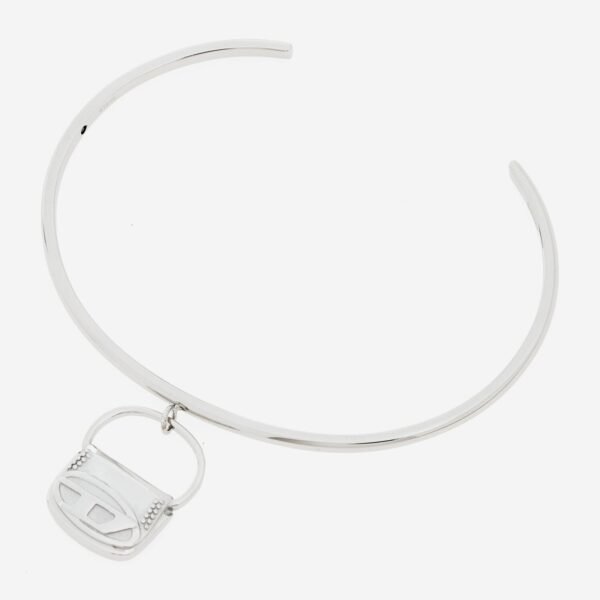 Diesel Bracelet D Logo Stainless Steel Open Cuff Bag Charm Silver