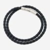 Tateossian Leather Woven Bracelet Navy Blue Wrap Clasp Men's 22cm Boxed