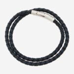 Tateossian Leather Woven Bracelet Navy Blue Wrap Clasp Men's 22cm Boxed