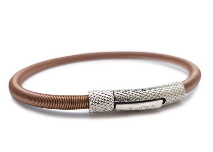 Tateossian Seta Etched Click Bracelet Brown Stainless Steel Nylon Wire 20cm 7 181460698