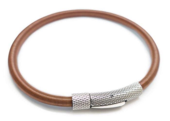 Tateossian Seta Etched Click Bracelet Brown Stainless Steel Nylon Wire 20cm 6 181460698 o1