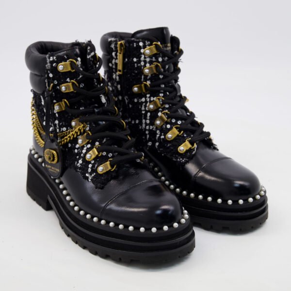 Kurt Geiger Combat Boots Chelsea Black White Leather UK6 EU39 US8.5