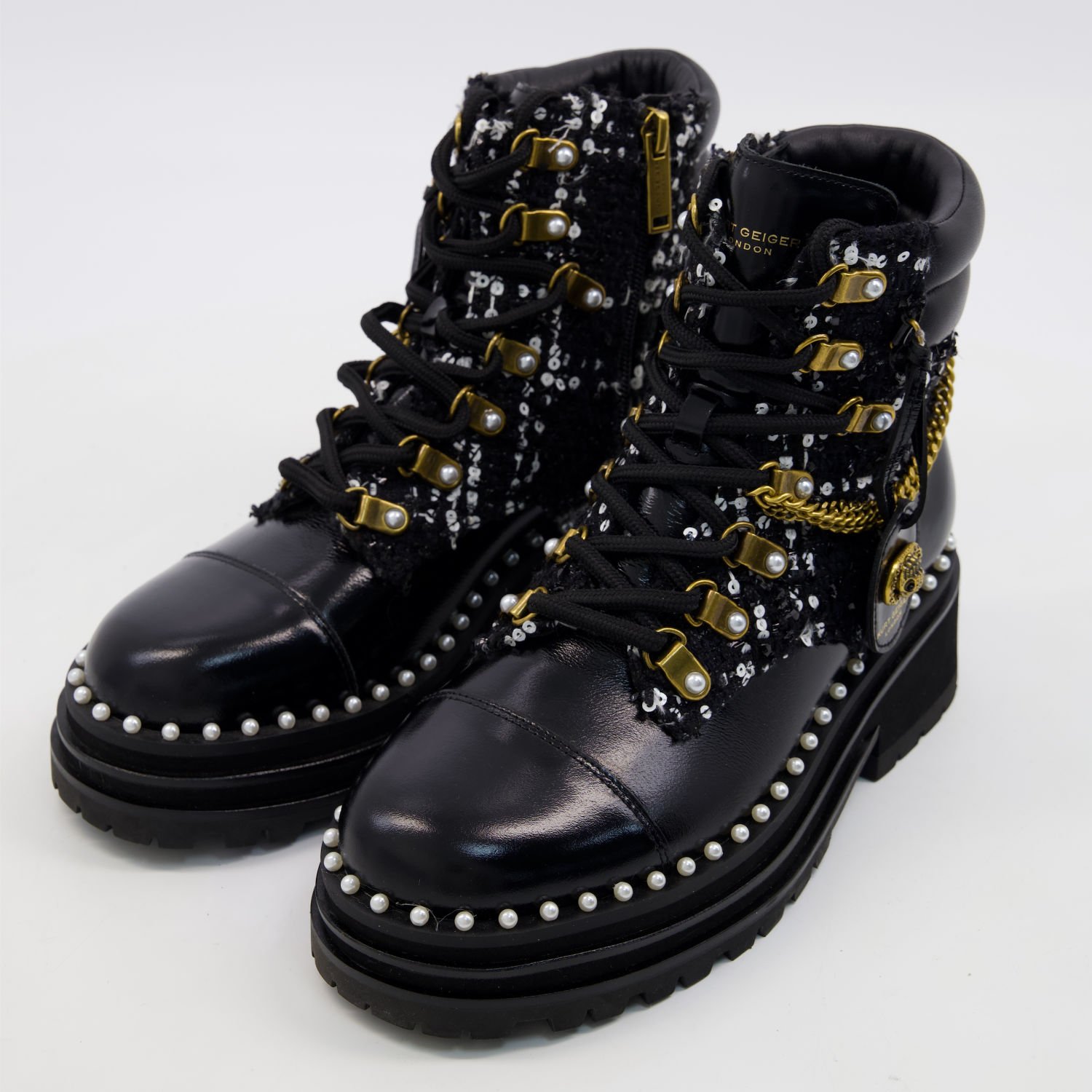 Kurt Geiger Combat Boots Chelsea Black White Leather UK6 EU39 US8.5 8 25239879 large wl 03