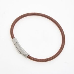 Tateossian Seta Etched Click Bracelet Brown Stainless Steel Nylon Wire 20cm BR3927