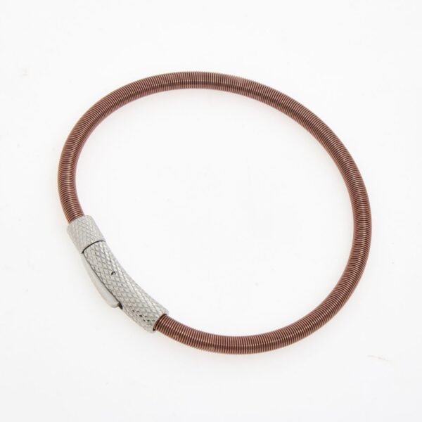 Tateossian Seta Etched Click Bracelet Brown Stainless Steel Nylon Wire 20cm BR3927