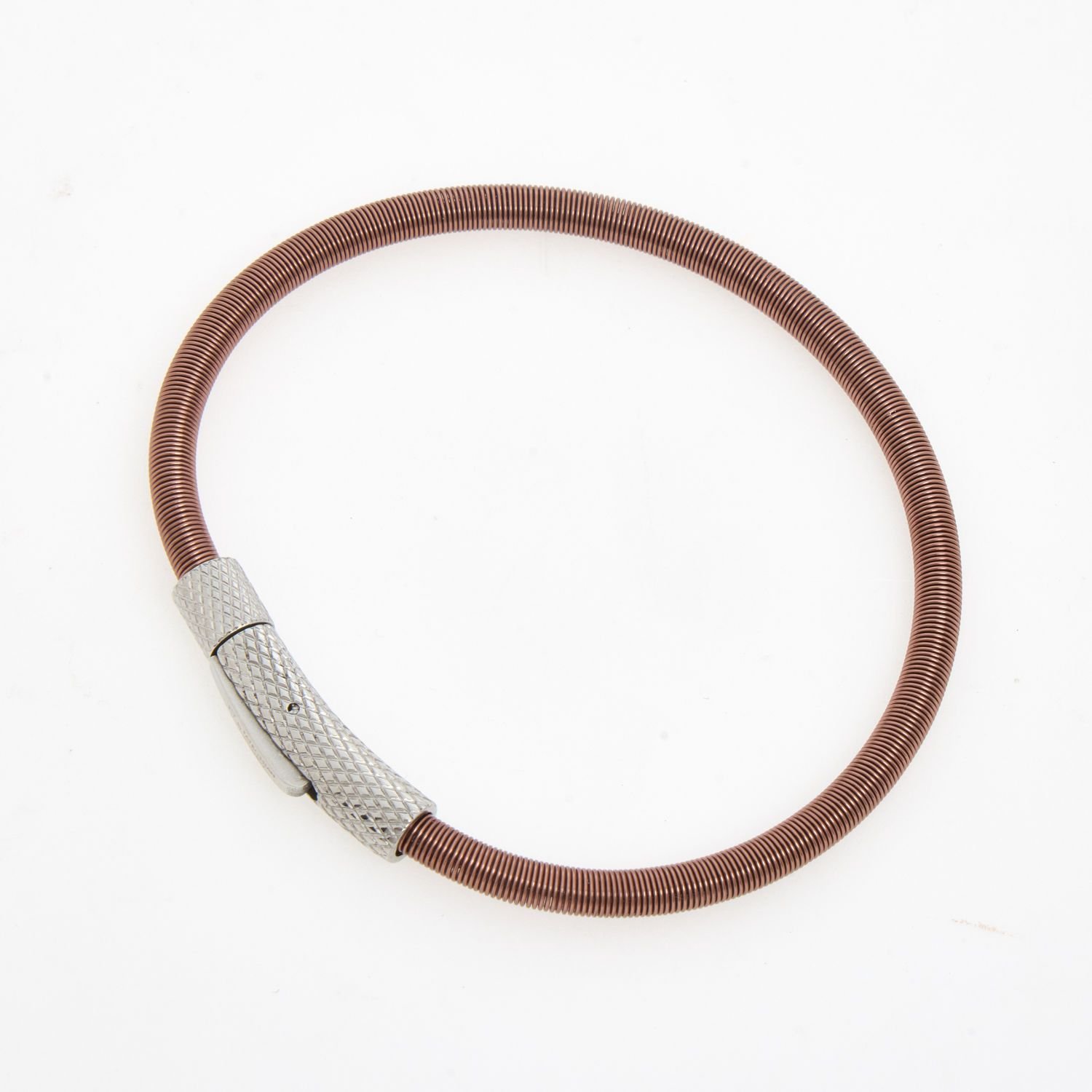 Tateossian Seta Etched Click Bracelet Brown Stainless Steel Nylon Wire 20cm 3 Tateossian Seta Etched Click Bracelet Brown Stainless Steel Nylon Wire 20cm BR3927