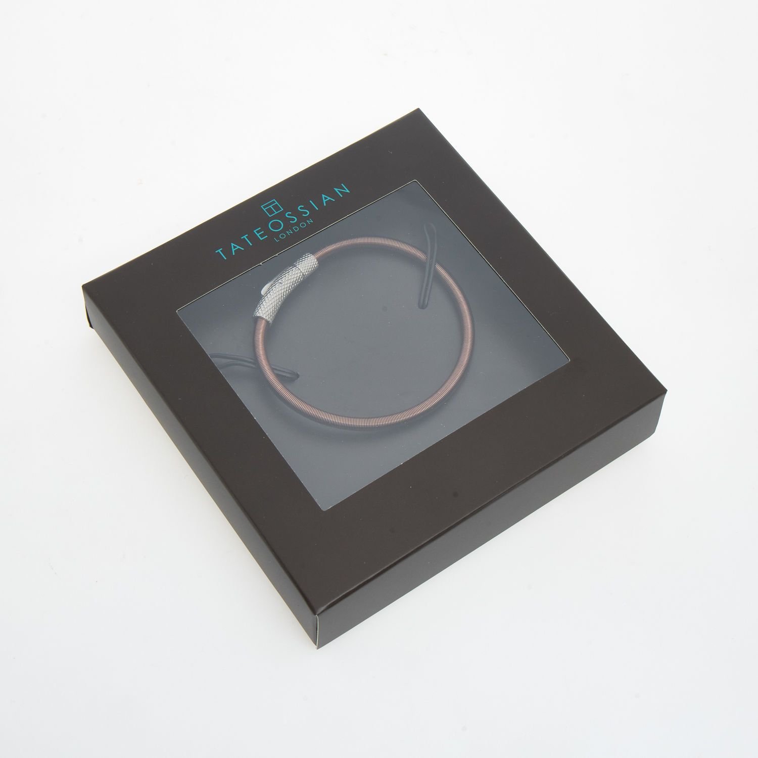 Tateossian Seta Etched Click Bracelet Brown Stainless Steel Nylon Wire 20cm 5 wp 178381531943618930245868103822