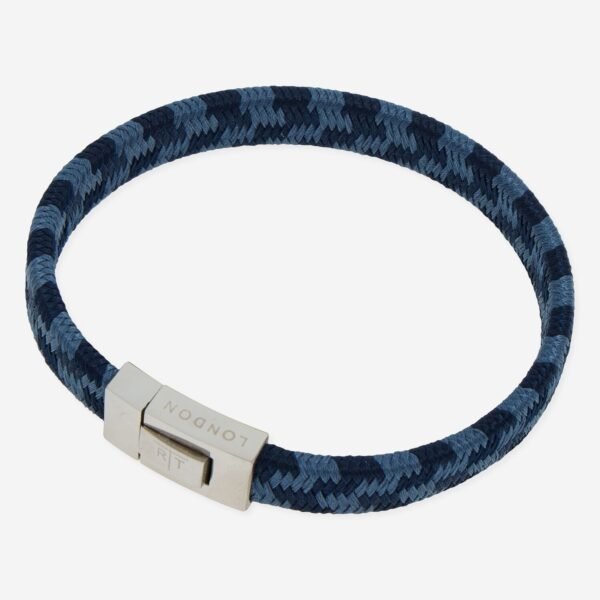 Tateossian Woven Bracelet Navy Striped Silver Tone Clasp Men's 20cm Boxed