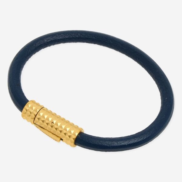 Tateossian Leather Bracelet Diamond Giza Navy Blue Gold Plated Men's BR2761
