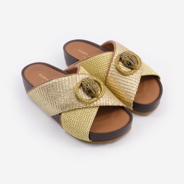 Kurt Geiger Cross Strap Sandals Chelsea Gold Black Slide Flat Women's UK