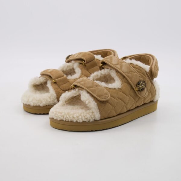 Kurt Geiger Flat Sandals Orson Teddy Beige Quilted Suede Eagle Women's