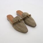 Kurt Geiger Chelsea Mule Loafers Beige Houndstooth Chain Rhinestone Women