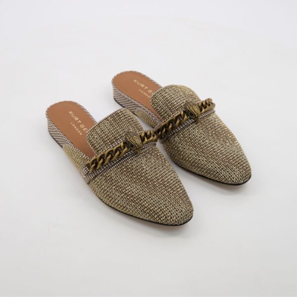 Kurt Geiger Chelsea Mule Loafers Beige Houndstooth Chain Rhinestone Women