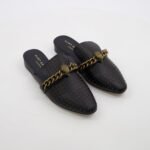 Kurt Geiger Mule Chelsea Black Leather Chain Studded Slip On Flat Loafers 39 Kurt Geiger Mule Chelsea Black Leather Chain Studded Slip On Flat Loafers