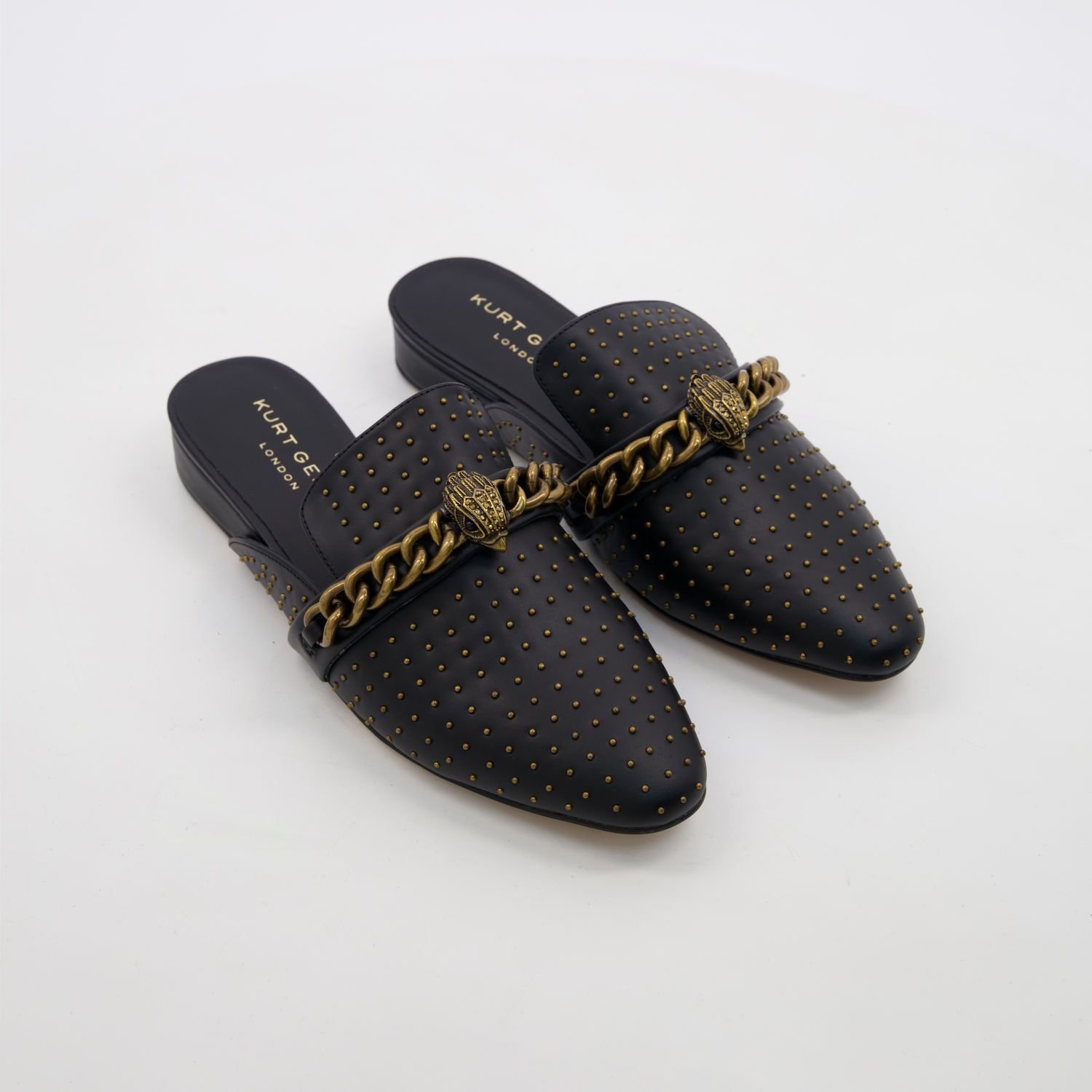 Kurt Geiger Mule Chelsea Black Leather Chain Studded Slip On Flat Loafers 3 Kurt Geiger Mule Chelsea Black Leather Chain Studded Slip On Flat Loafers