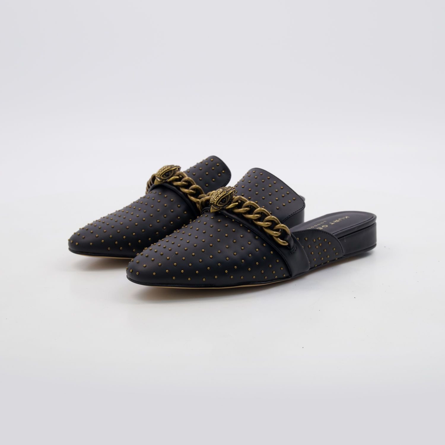 Kurt Geiger Mule Chelsea Black Leather Chain Studded Slip On Flat Loafers 6 wp 17846941227734771779086179163969