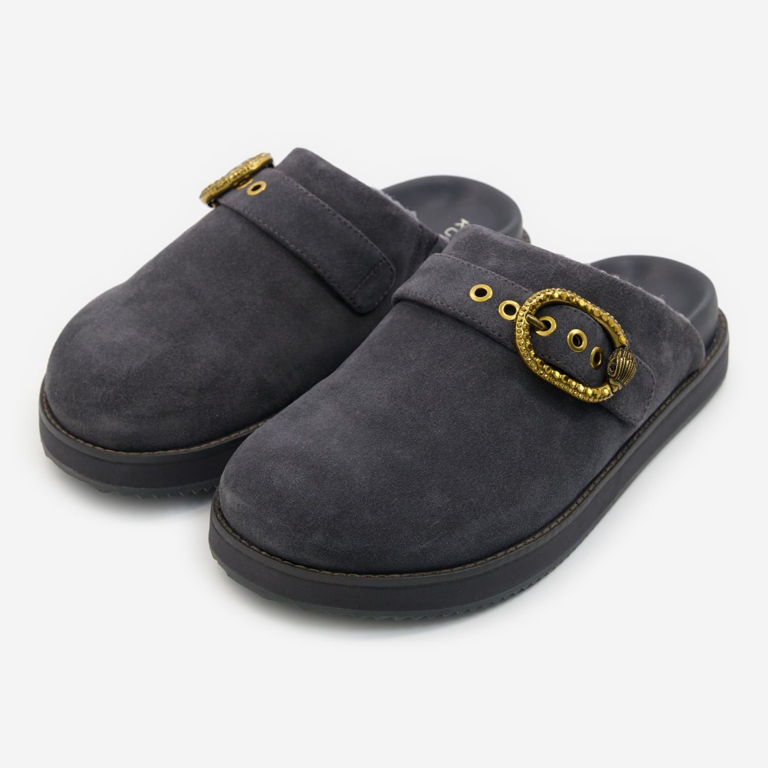 Kurt Geiger Mules Mayfair Women's Dark Grey Suede Slip On Flat Shoes 1 Kurt Geiger Mules Mayfair Women's Dark Grey Suede Slip On Flat Shoes