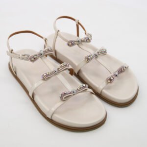 Kurt Geiger Pierra Sandals White Leather Crystal Bow Eagle Head Flat Shoes