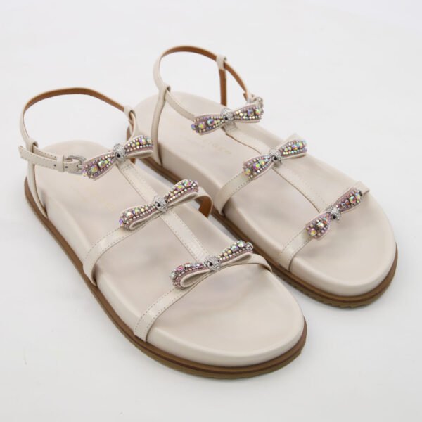 Kurt Geiger Pierra Sandals White Leather Crystal Bow Eagle Head Flat Shoes