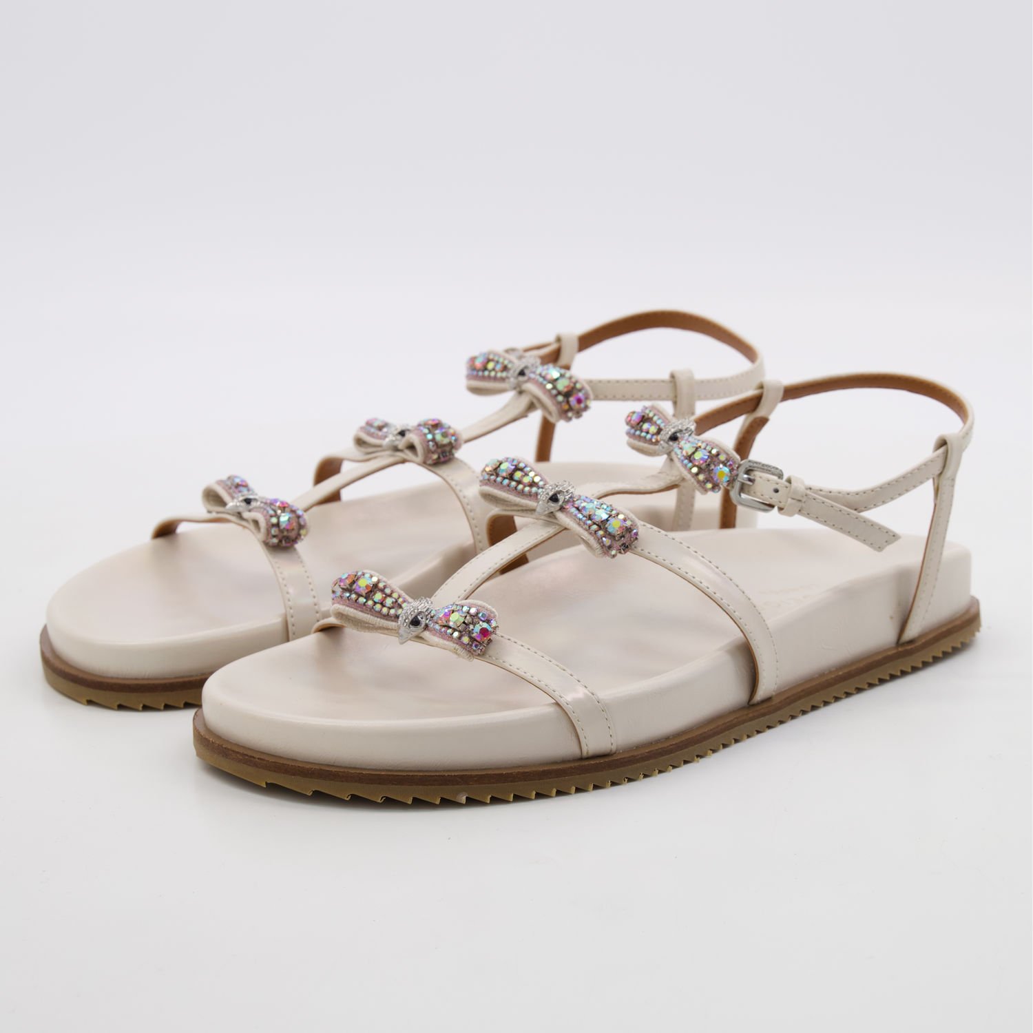 Kurt Geiger Pierra Sandals White Leather Crystal Bow Eagle Head Flat Shoes 7 25232314 large wl 03