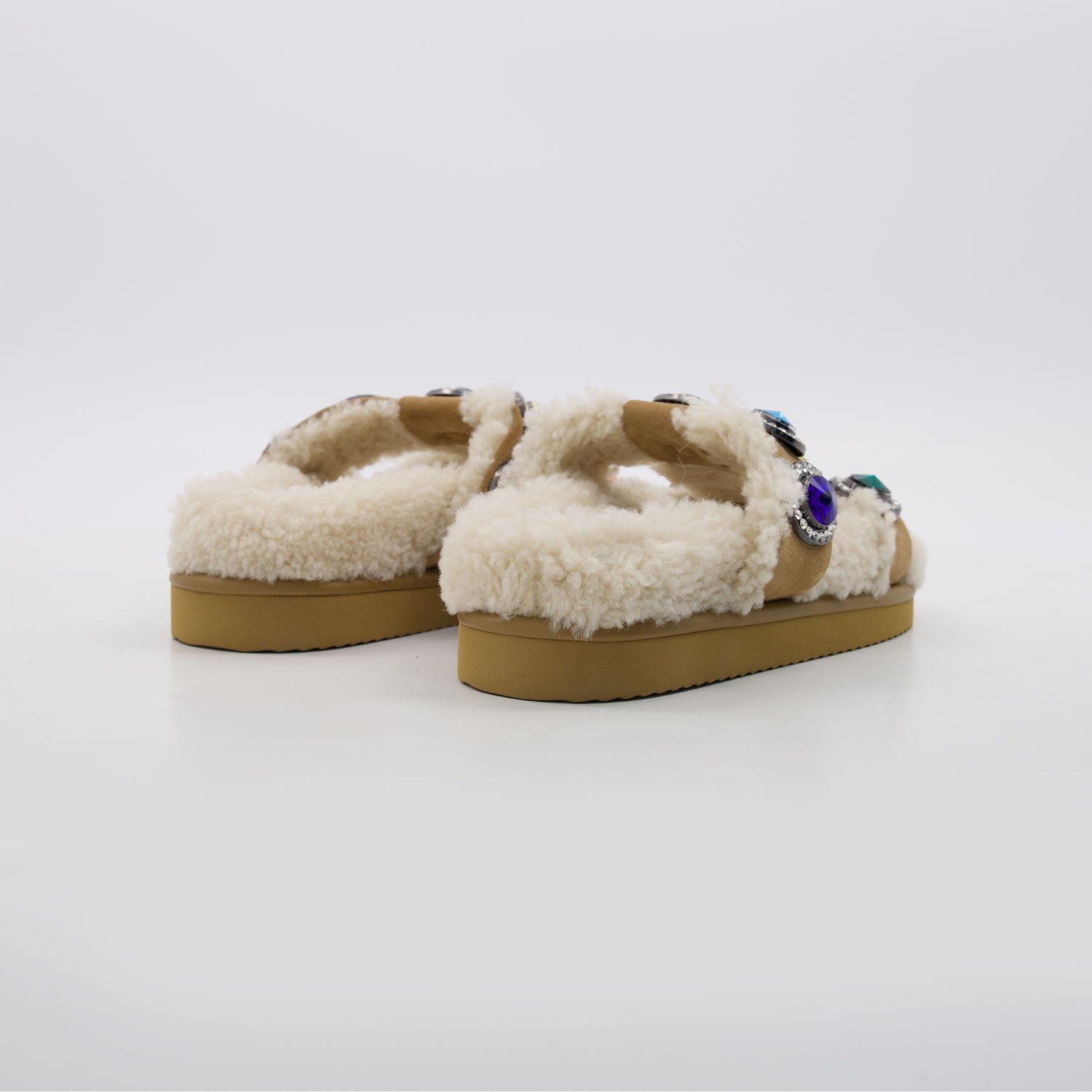 Kurt Geiger Sandals Orson Crystal Teddy Beige Suede Shearling Rhinestone Women 5 25232329 large wl 02