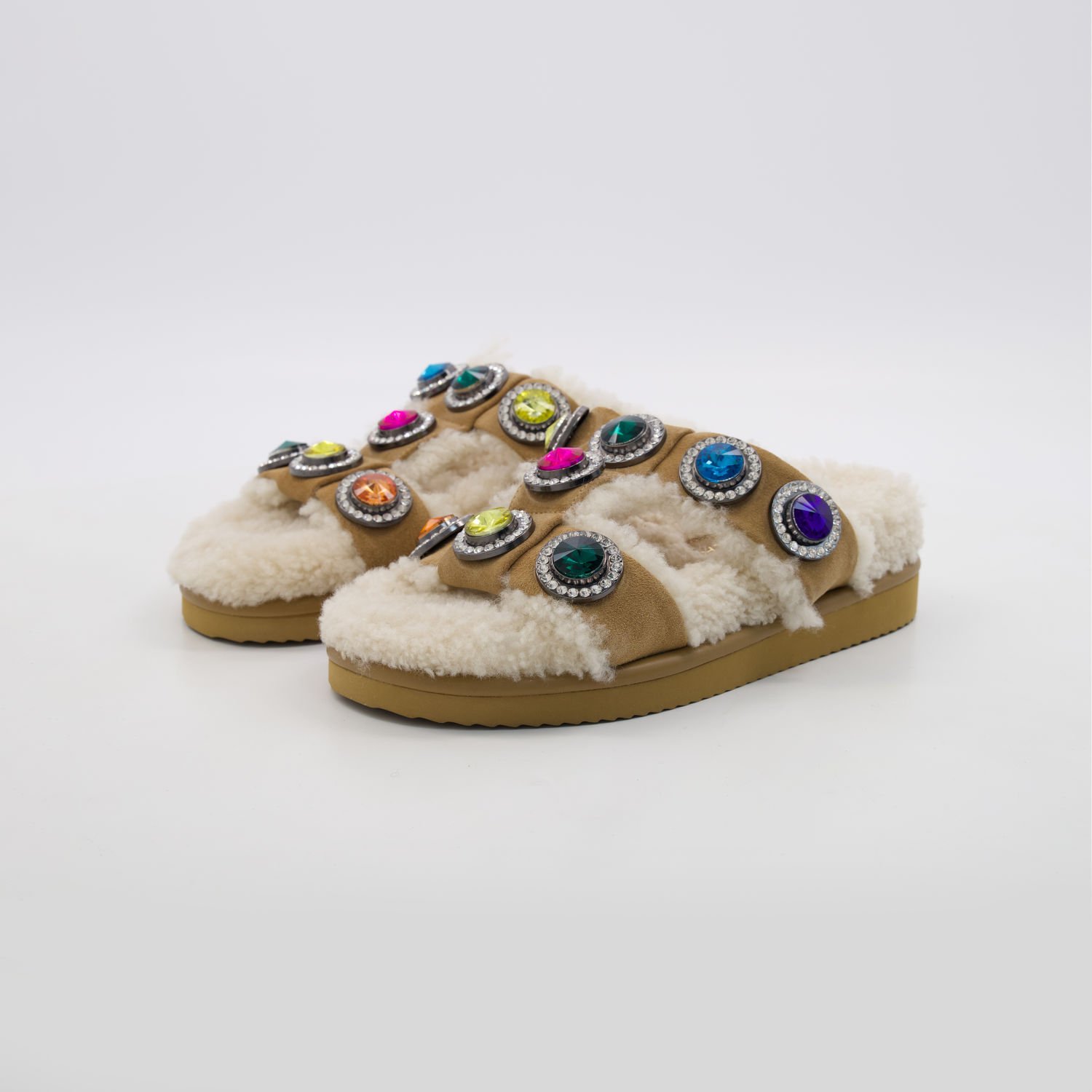 Kurt Geiger Sandals Orson Crystal Teddy Beige Suede Shearling Rhinestone Women 6 25232329 large wl 03