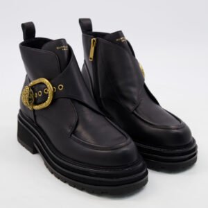 Kurt Geiger Ankle Boots Mayfair Chunky Black Leather Gold Buckle Platform