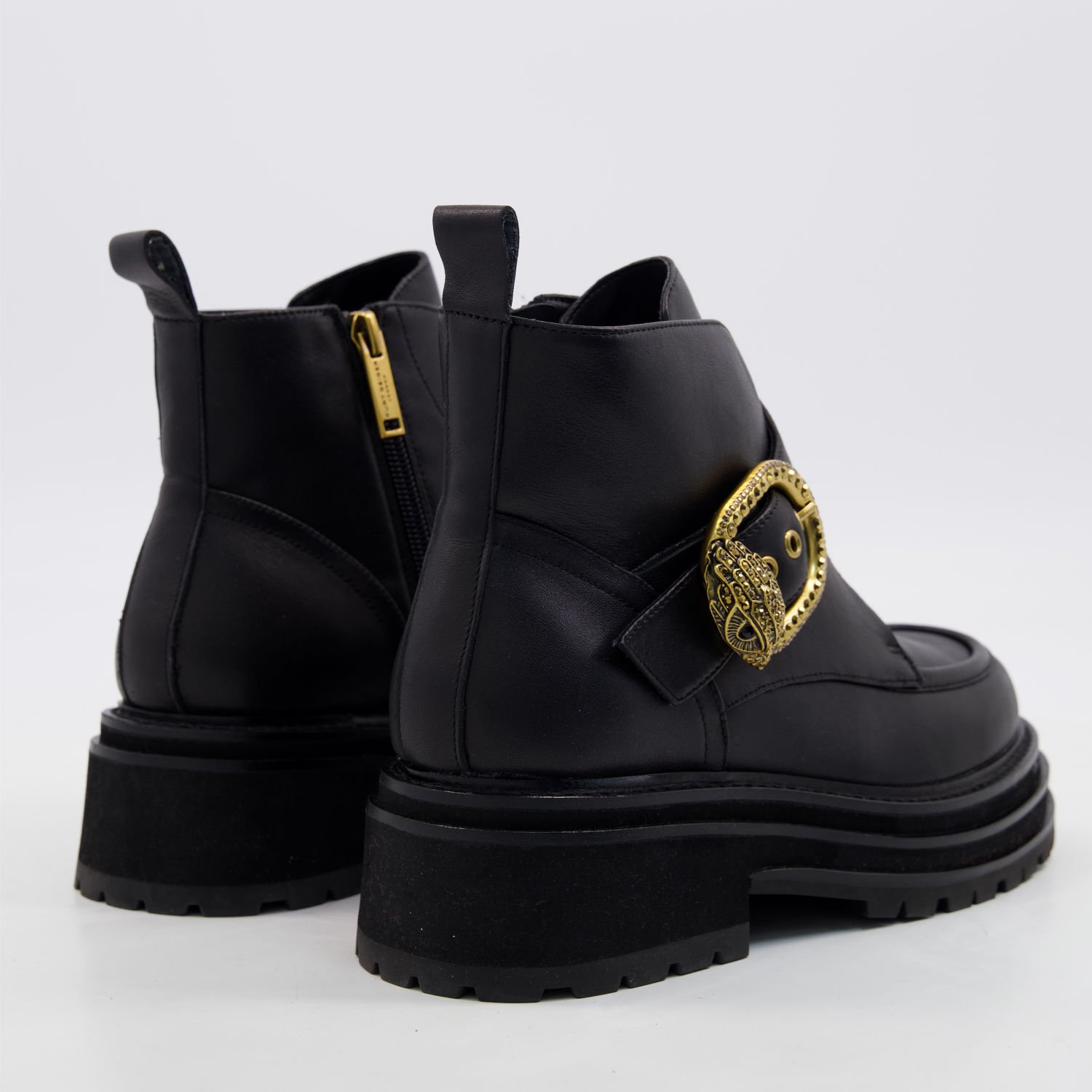 Kurt Geiger Ankle Boots Mayfair Chunky Black Leather Gold Buckle Platform 6 25239829 large wl 02